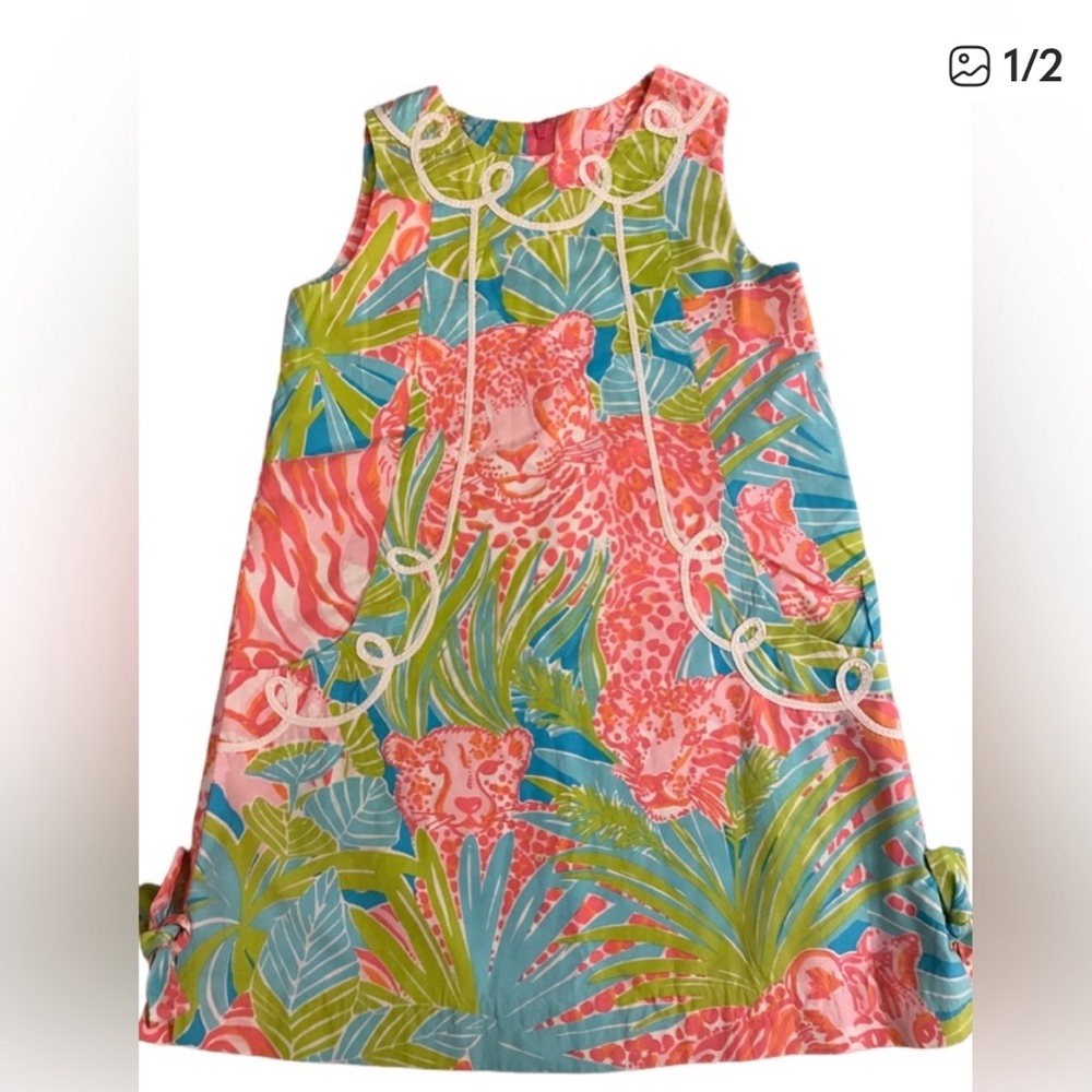 Lilly Pulitzer Coral Pink & Aqua Tropic Leopard Shift Dress SZ 5